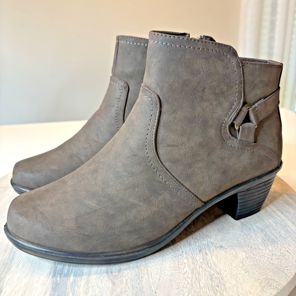 Easy Street Dawnta Brown Synethetic Ankle Boots Women's Size 11W Side Zipper - Picture 3 of 9